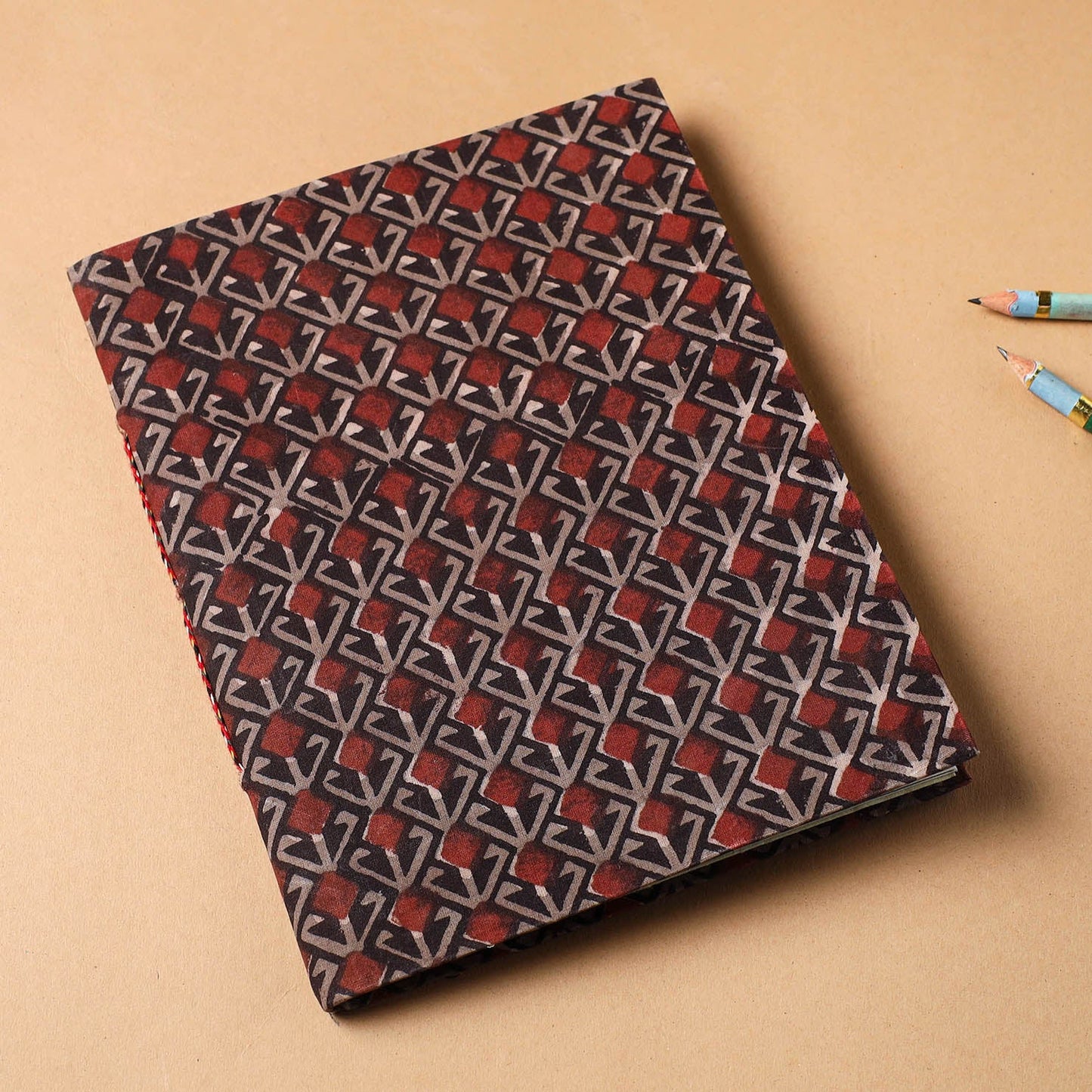 Maroon Bagru Fabric Cover Handmade Paper Notebook