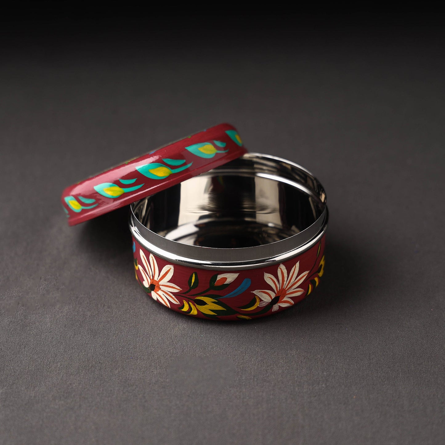 Banaras Maroon Handpainted Stainless Steel Container