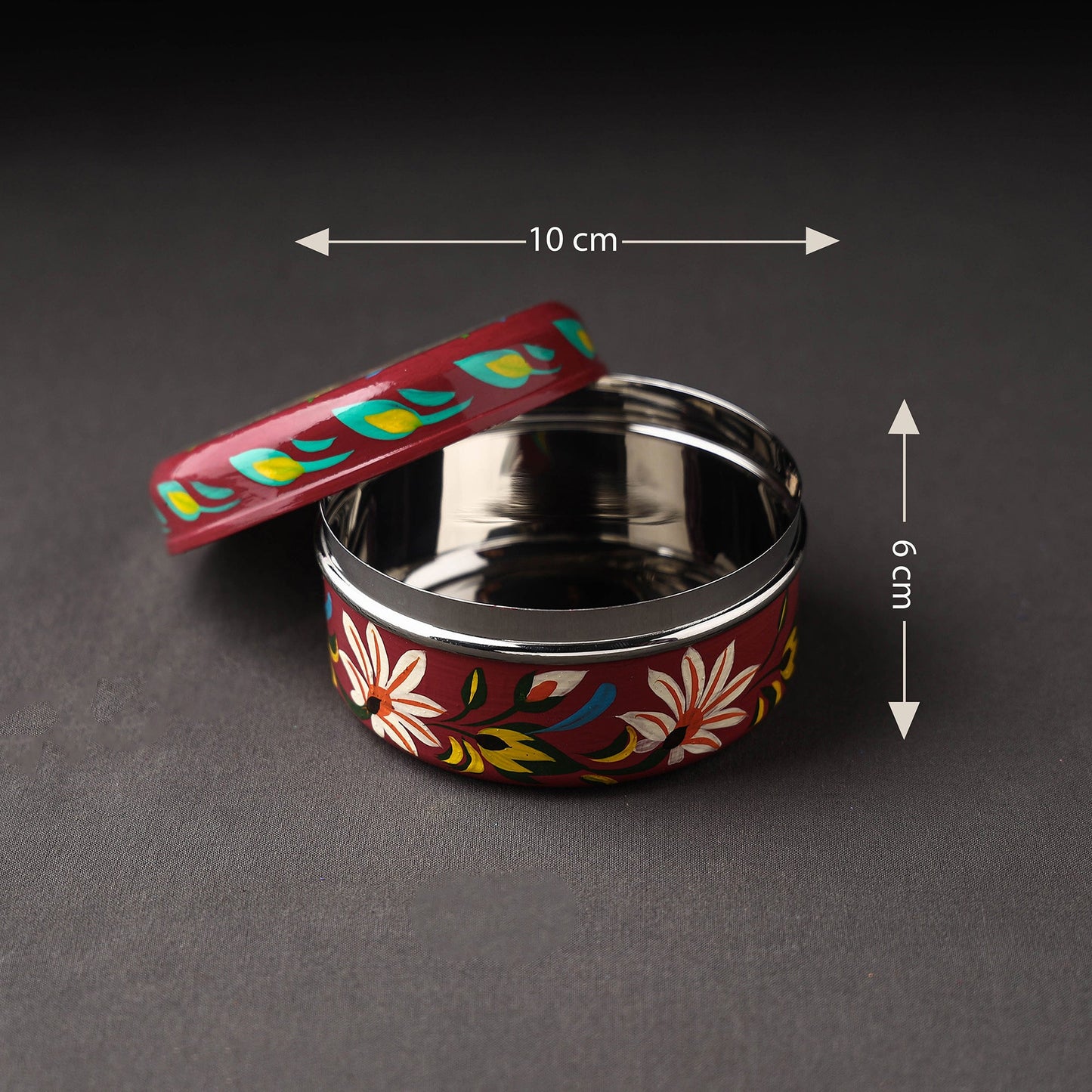 Banaras Maroon Handpainted Stainless Steel Container
