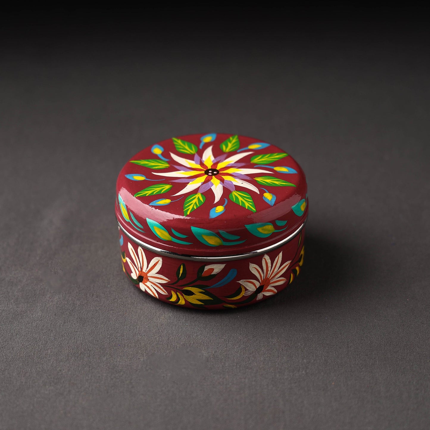 Banaras Maroon Handpainted Stainless Steel Container