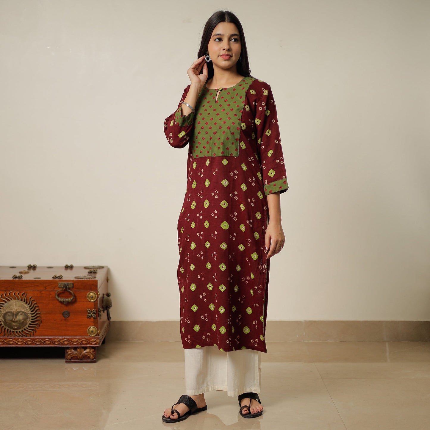 Buy Bandhani Tie-dye Cotton Long Straight Kurta 13 Online l iTokri.com