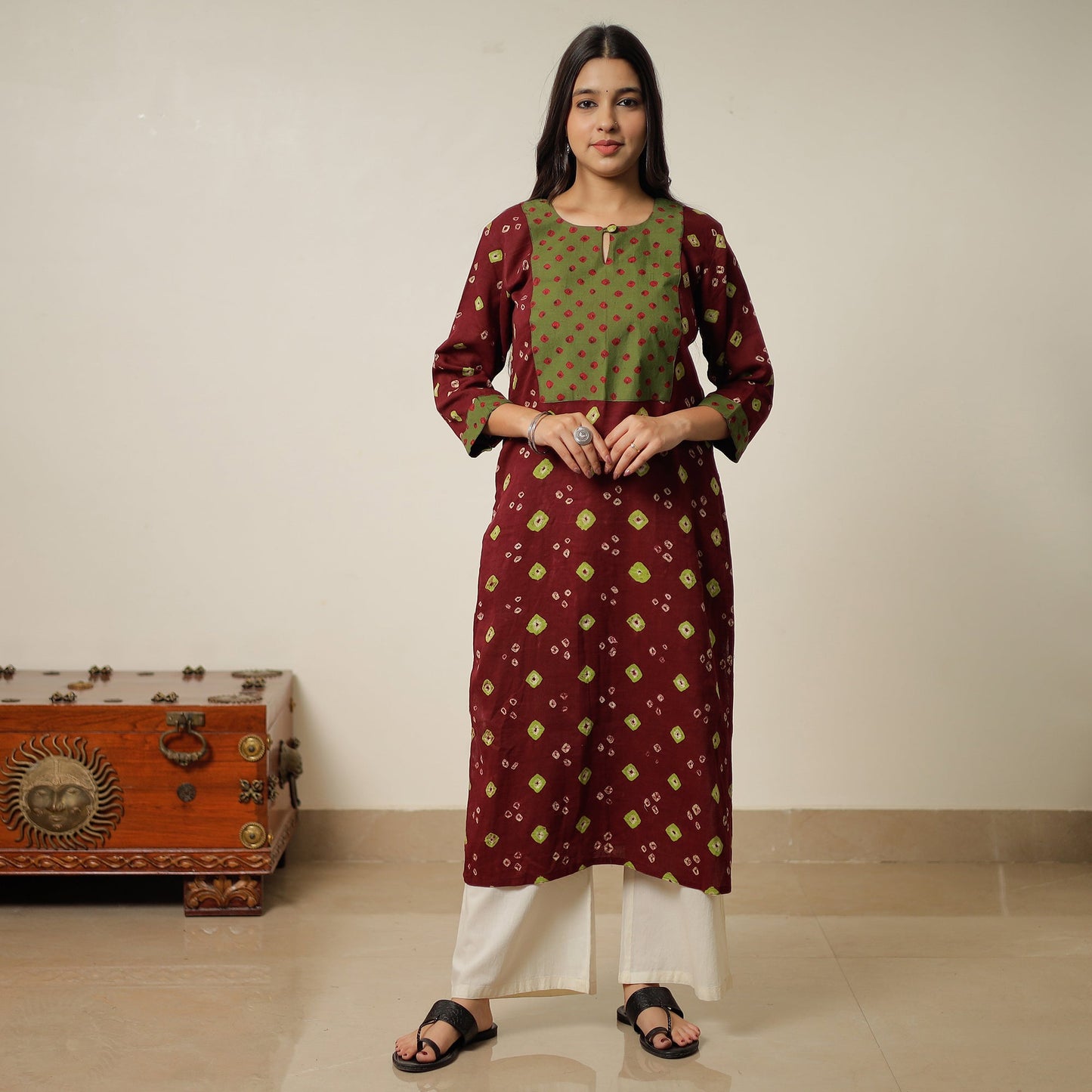 Buy Bandhani Tie-dye Cotton Long Straight Kurta 13 Online l iTokri.com