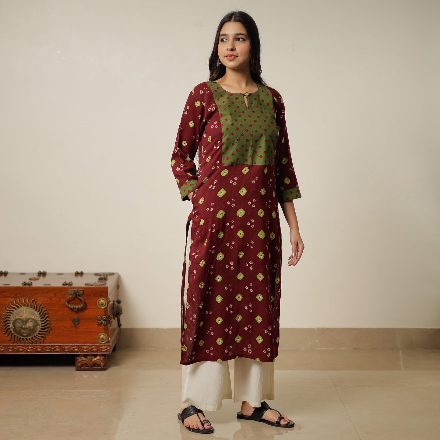 Buy Bandhani Tie-dye Cotton Long Straight Kurta 13 Online l iTokri.com