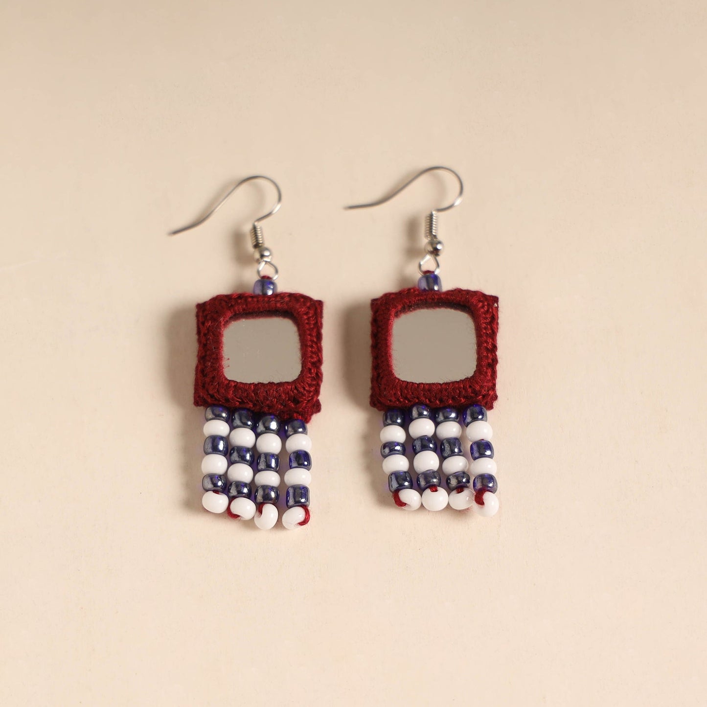 Banjara embroidery mirror & bead work handmade earrings 03