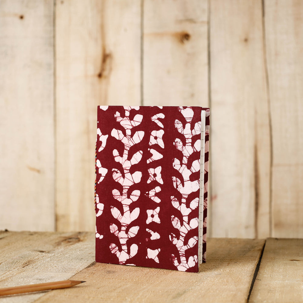 Maroon - Batik Fabric Cover Handmade Paper Notebook (7 x 5 in)