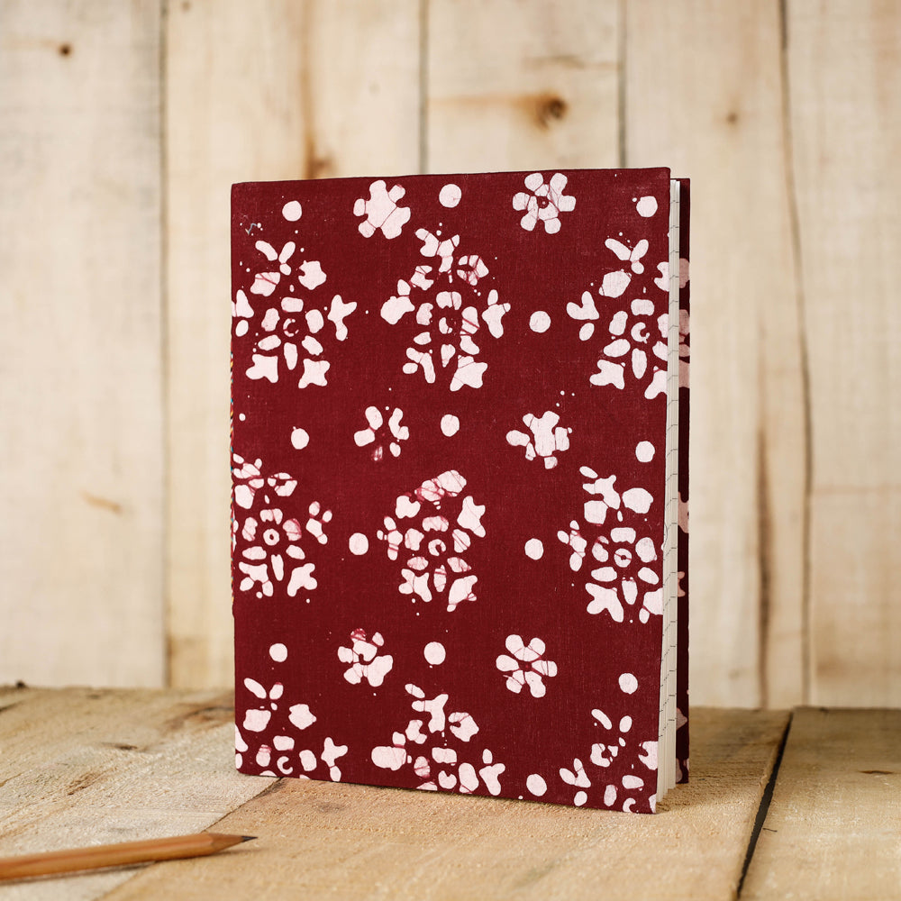 Maroon Batik Fabric Cover Handmade Paper Notebook