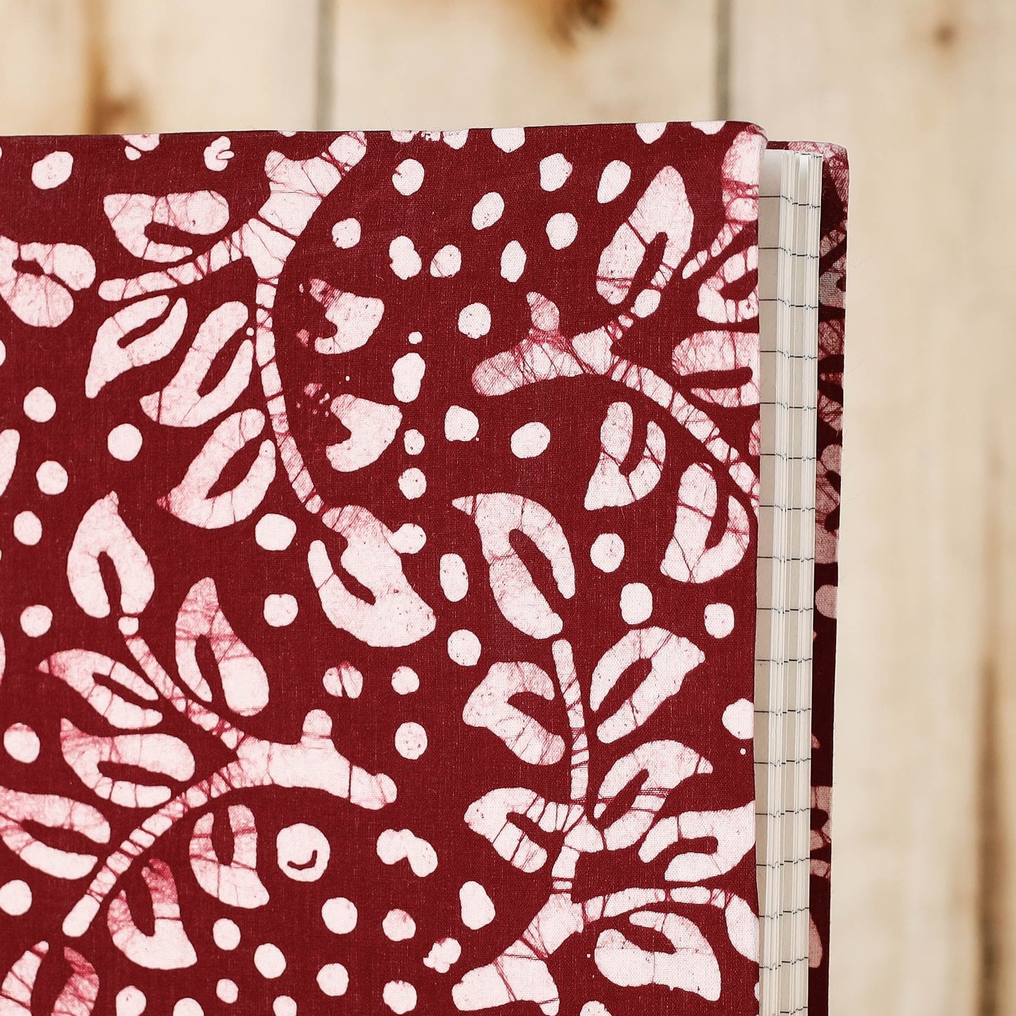 Maroon - Batik Fabric Cover Handmade Paper Notebook (9 x 7 in)
