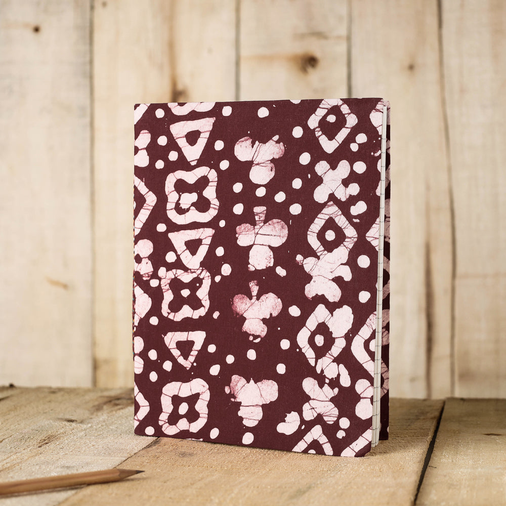 Maroon - Batik Fabric Cover Handmade Paper Notebook (9 x 7 in)