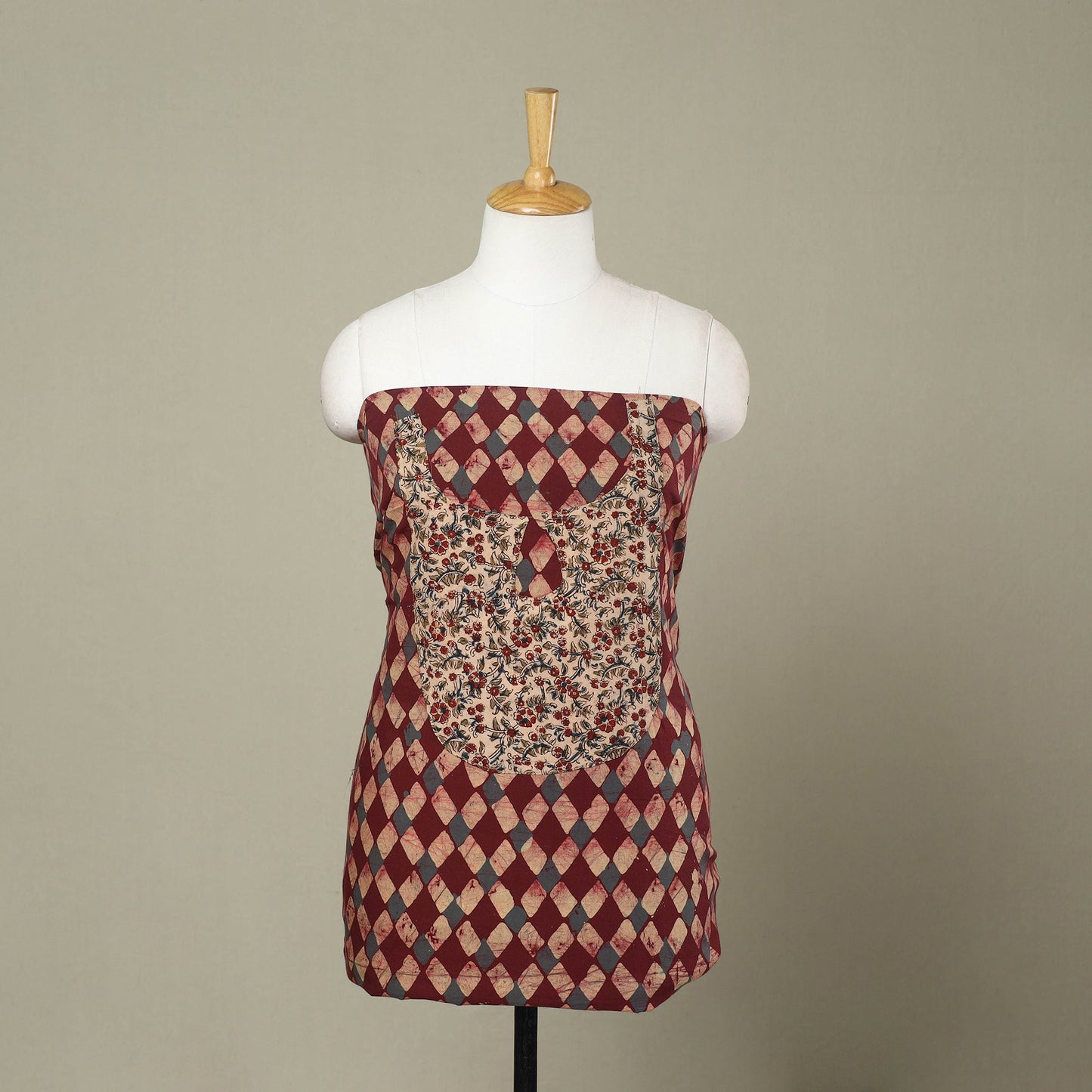 Maroon Batik Print Patchwork Cotton Kurta Material
