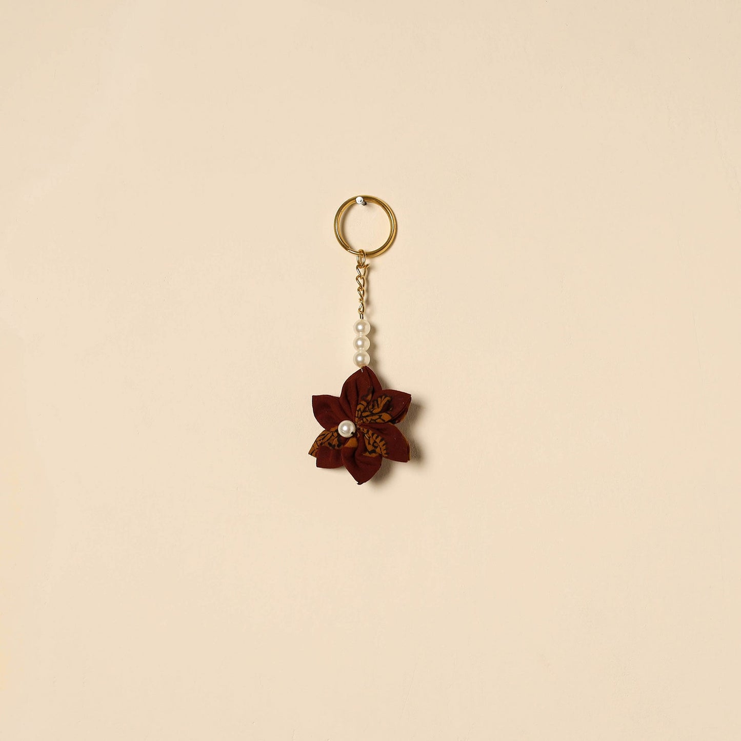 Beaded fabart flower keychain 49 - handcrafted