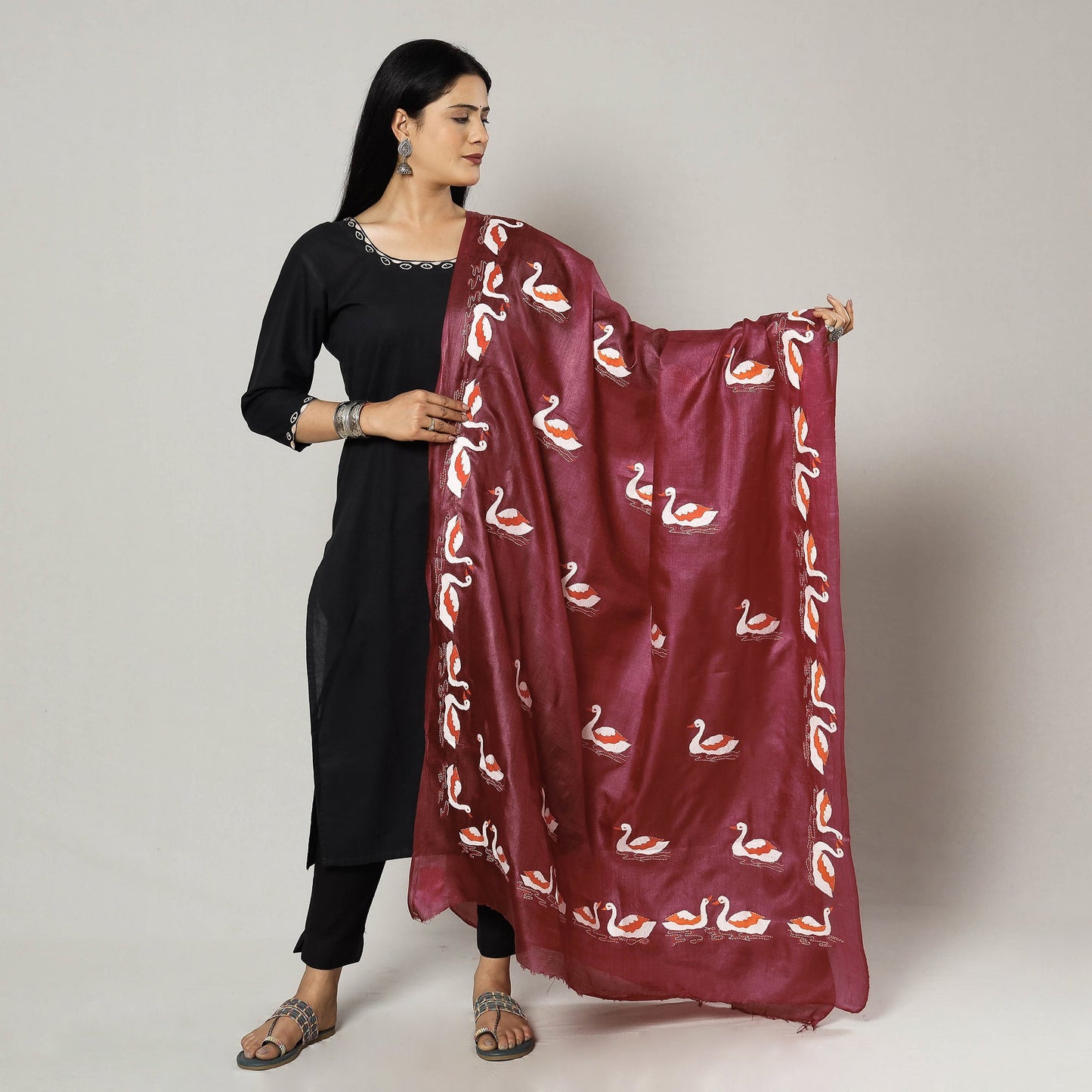Kantha Embroidery Silk Dupatta