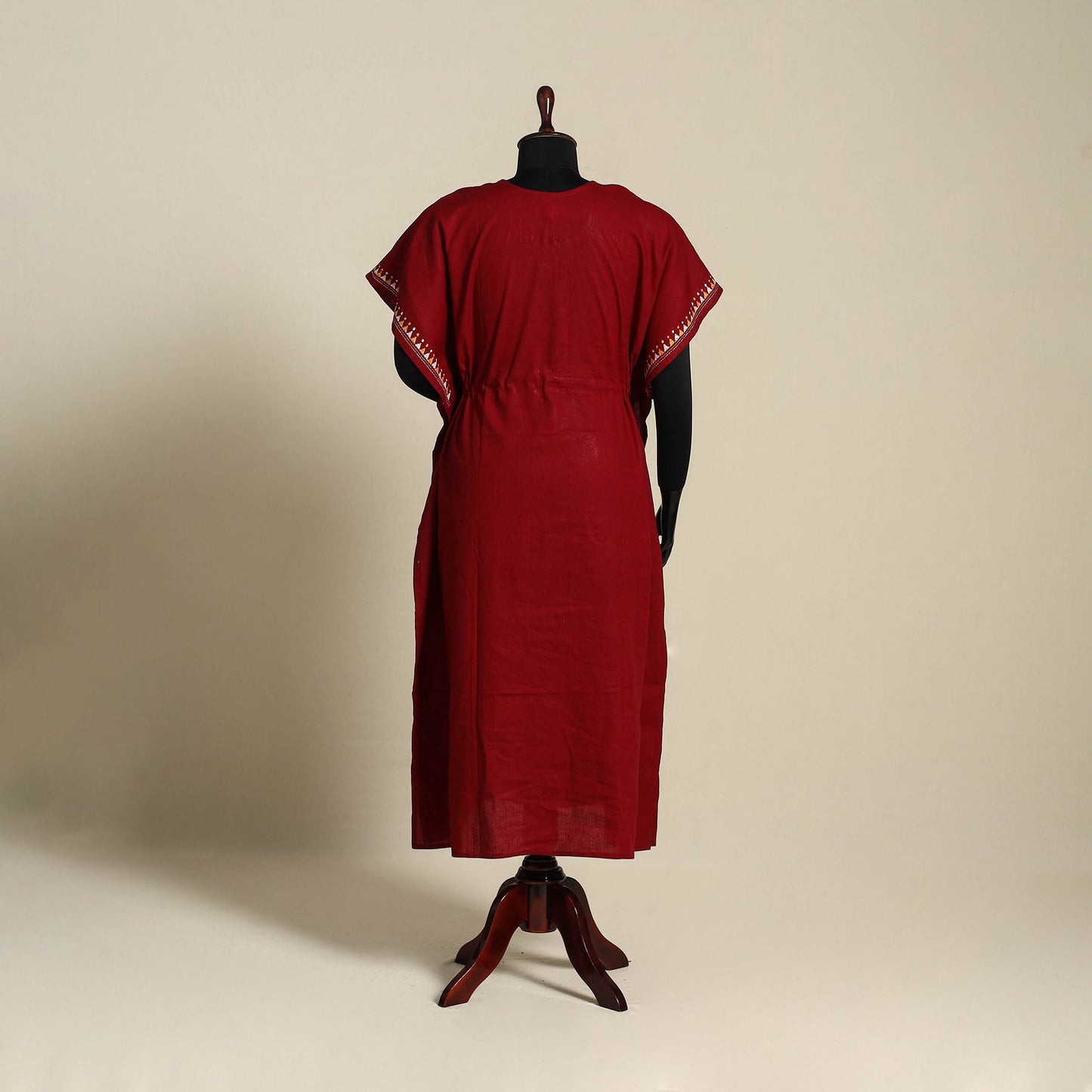 Maroon Bengal Kantha Hand Embroidery Cotton Kaftan (Long)