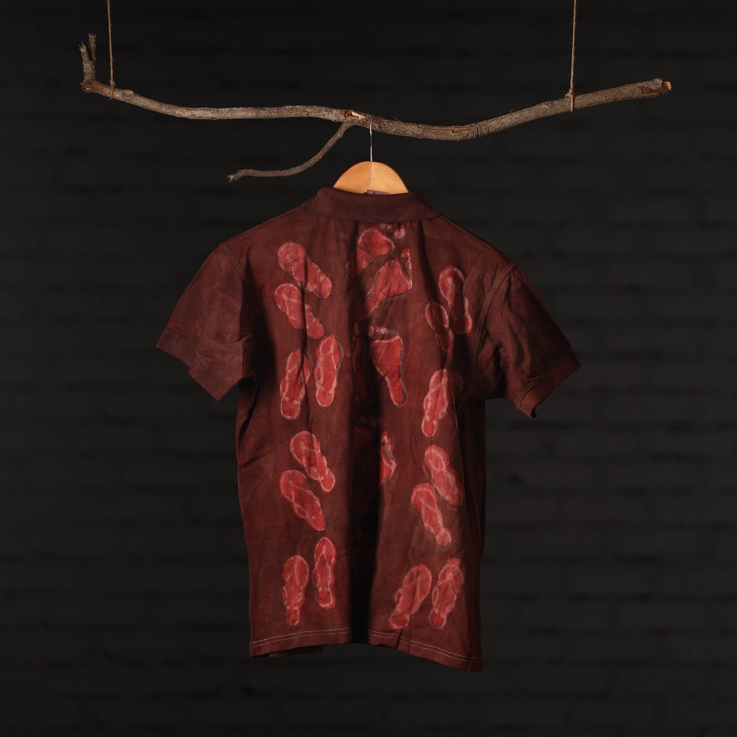 Maroon - Bindaas Natural Dyed Art Block Print Polo Collar T-shirt in Cotton