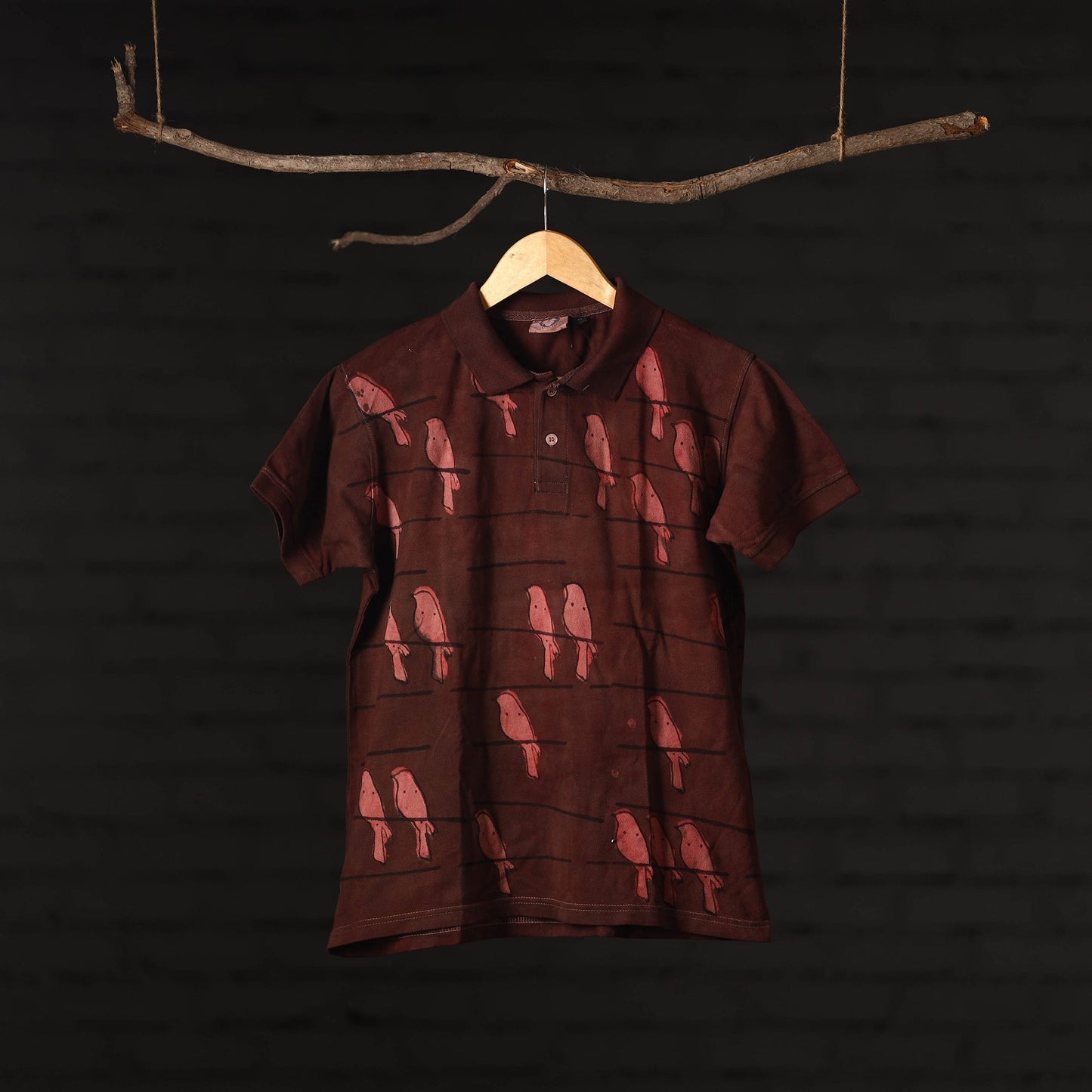 Bindaas Natural Dyed Art Block Print Unisex Polo Collar T-shirt