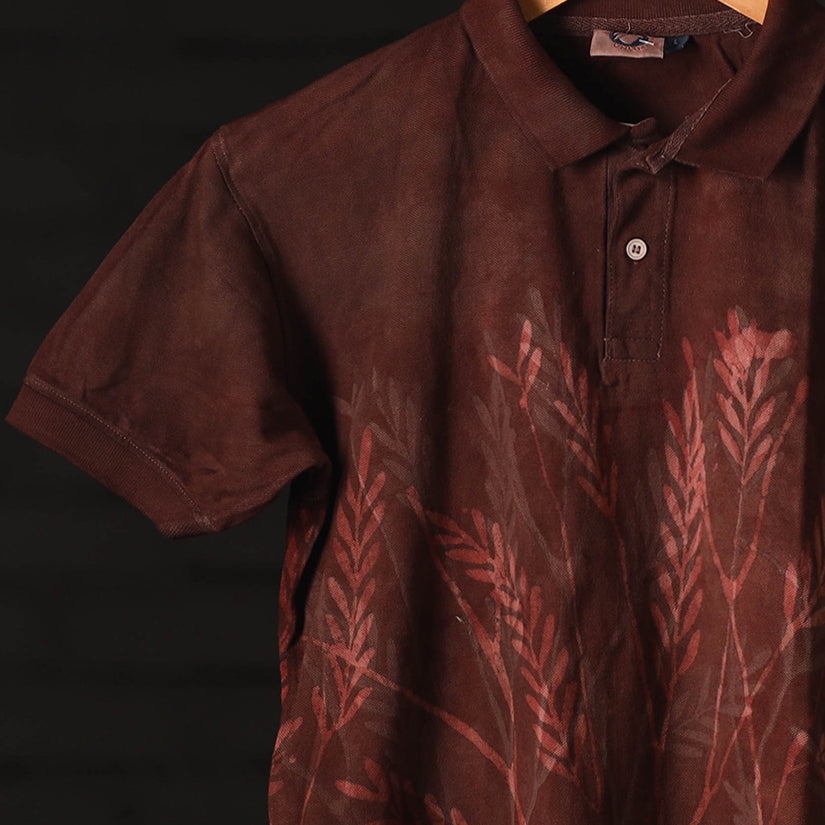Bindaas Natural Dyed Art Block Print Unisex Polo Collar T-shirt