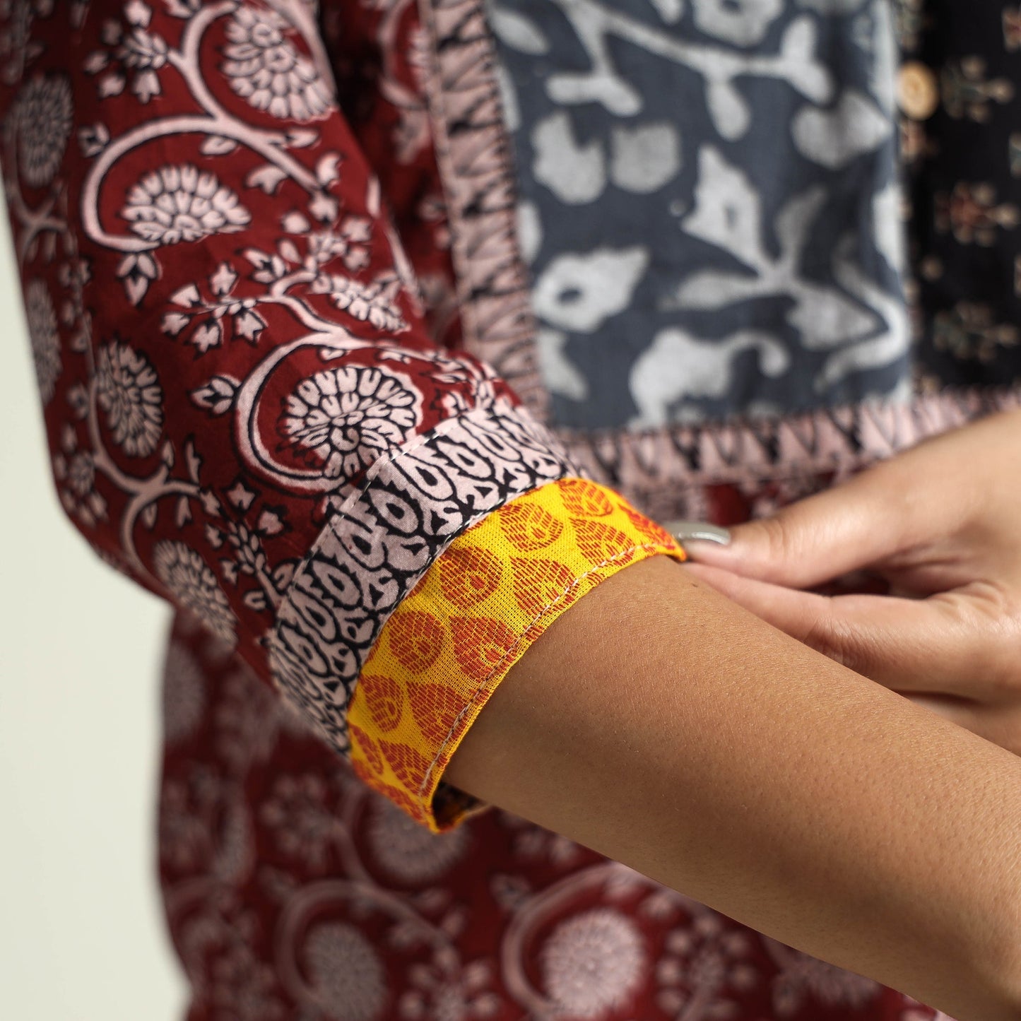 Buy Block Print Cotton Patchwork A-Line Bagh Kurta Online