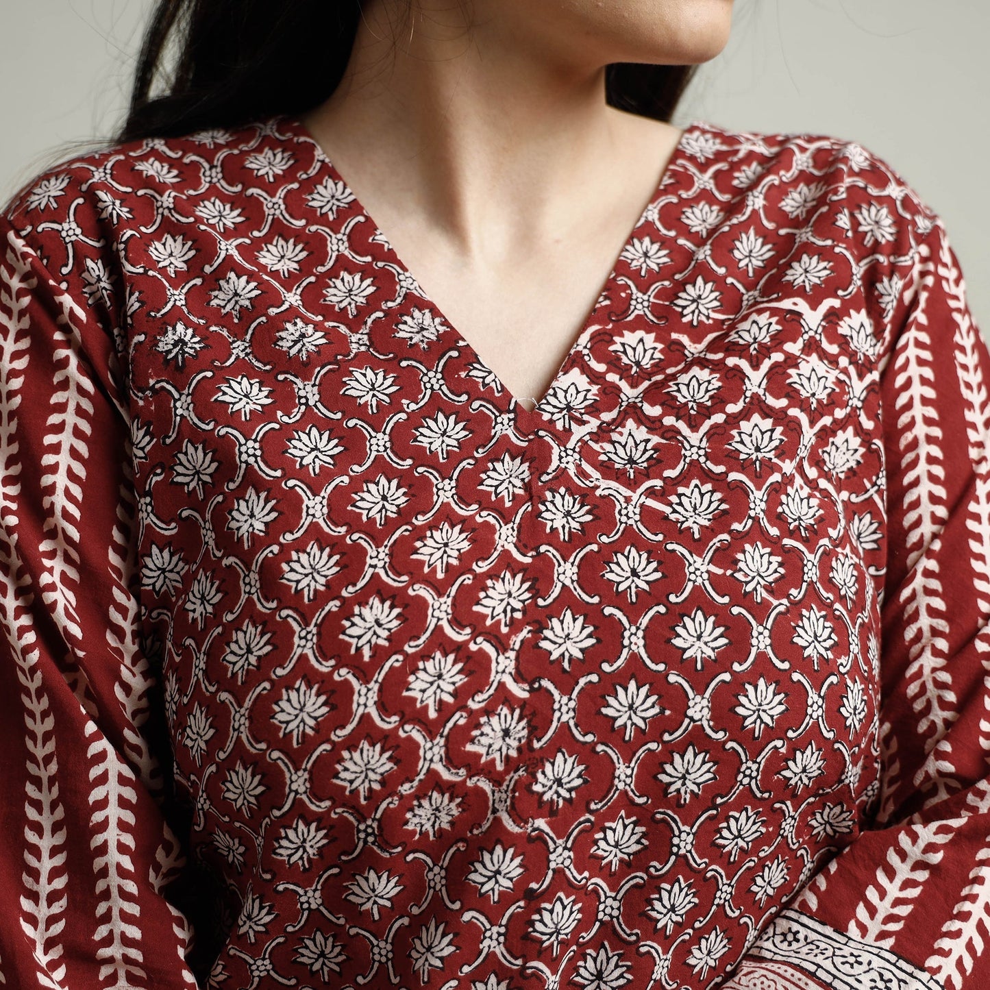 Buy Block Print Cotton Straight Bagh Kurta For Women