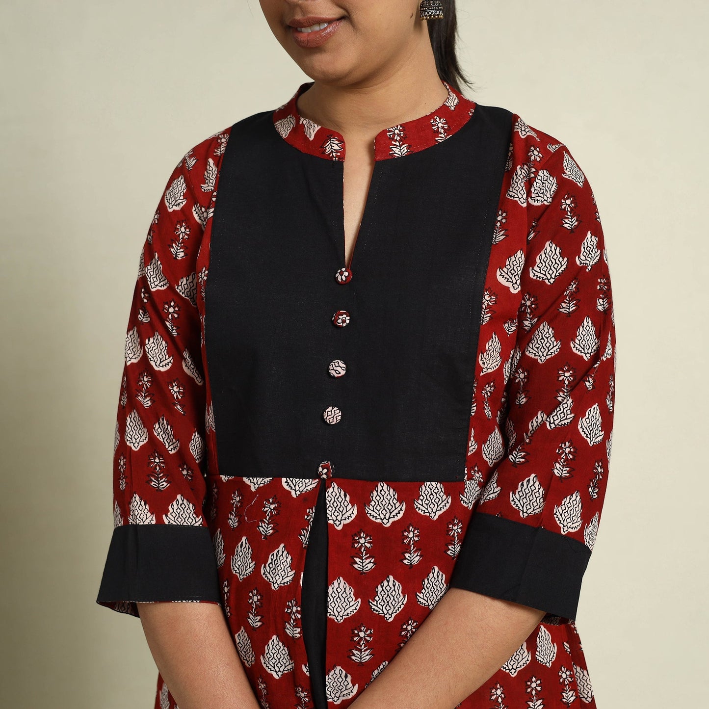 Maroon Block Print Mul Cotton A-Line Bagh Kurta for Women
