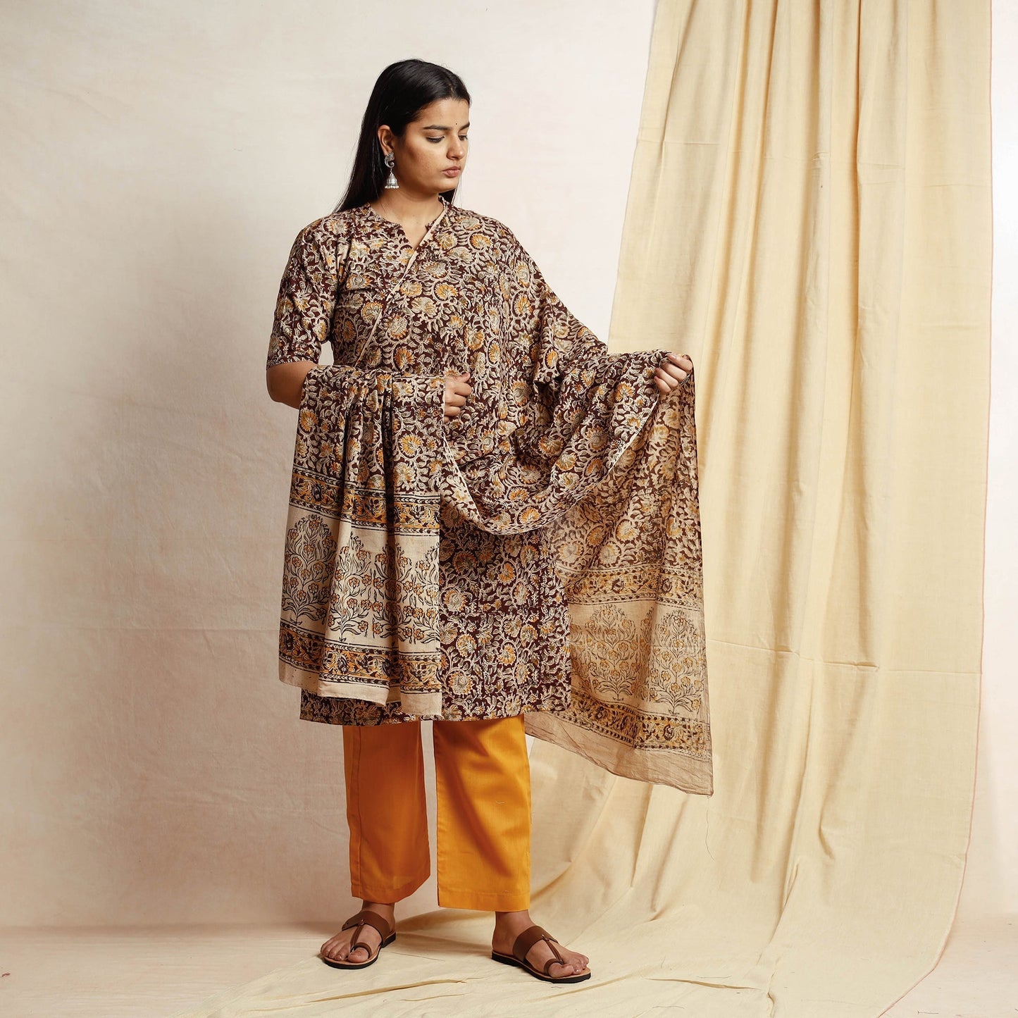 Kalamkari Kurta with Palazzo & Dupatta Set