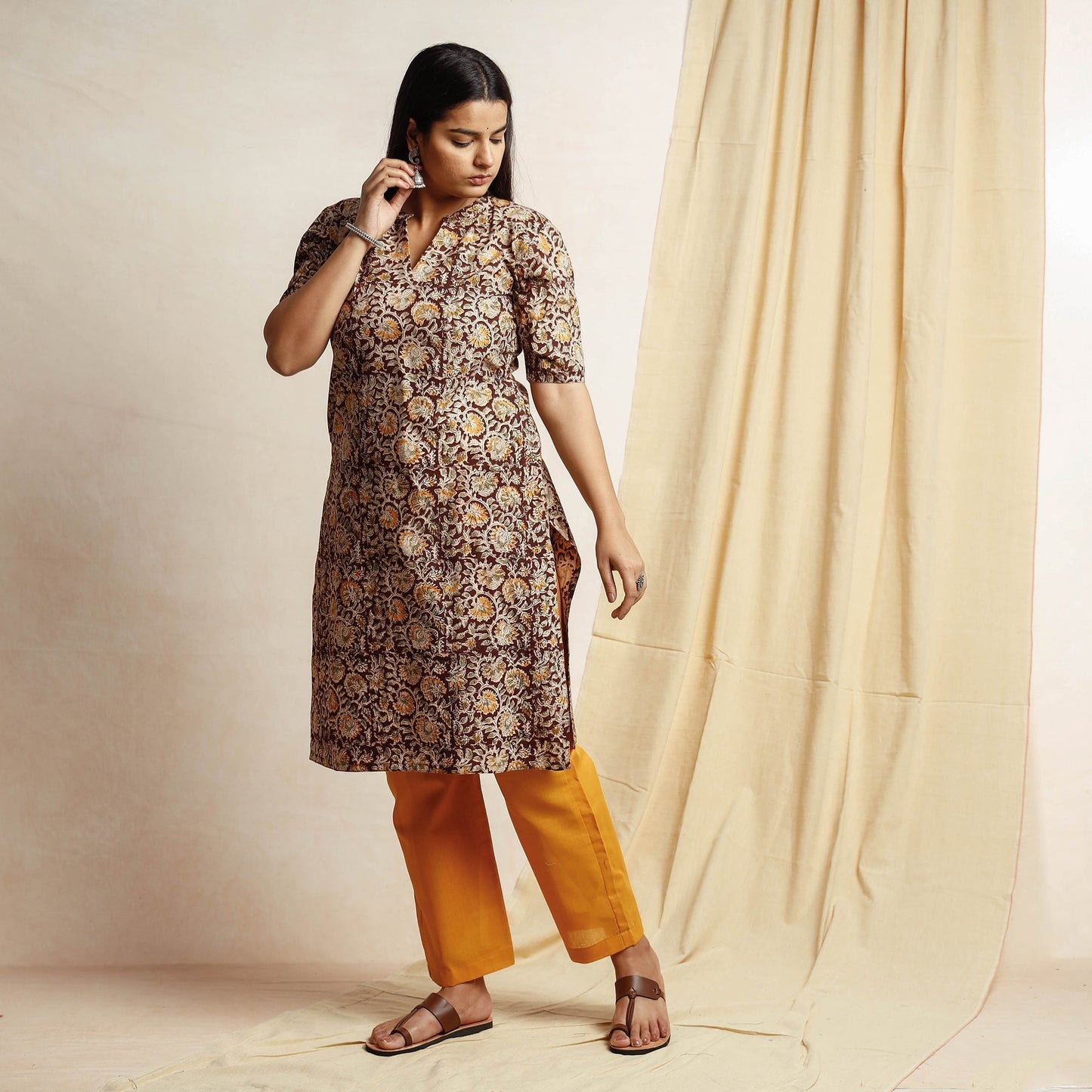 Kalamkari Kurta with Palazzo & Dupatta Set