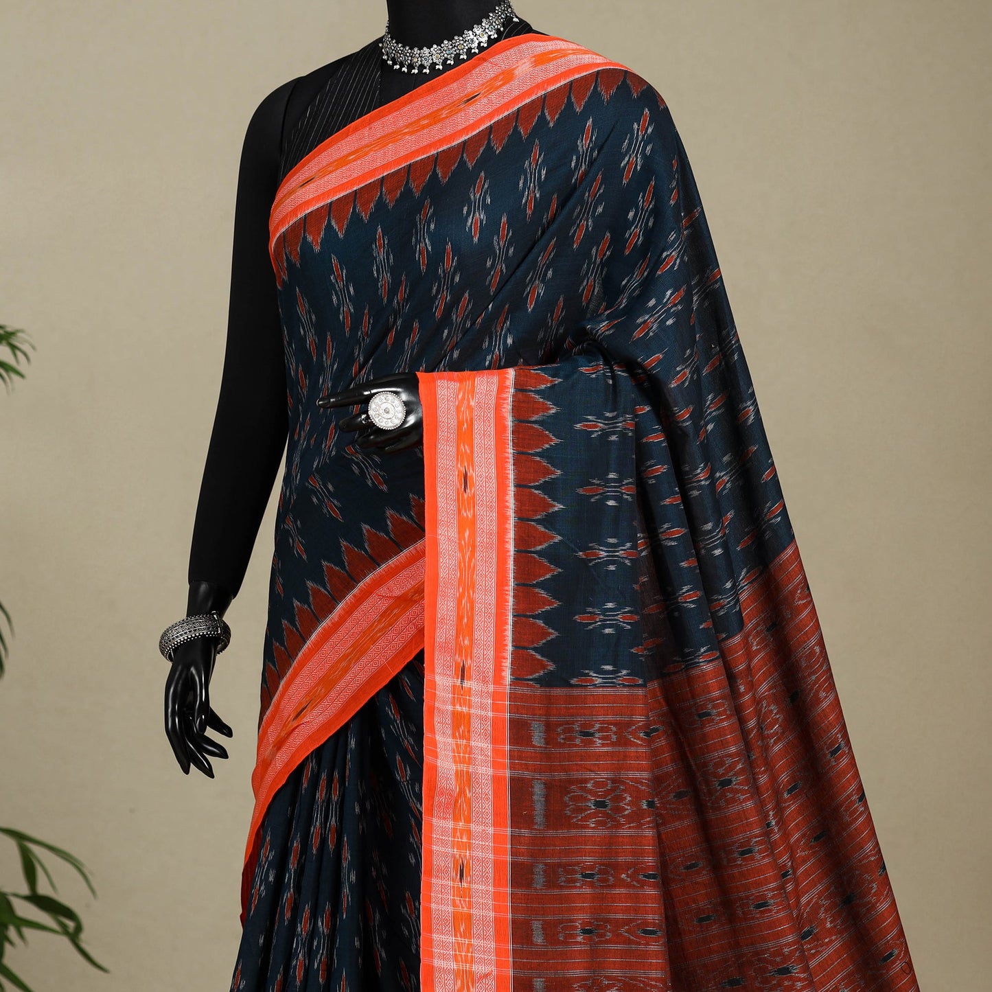 Maroon - blue - handloom cotton sambalpuri ikat saree 10