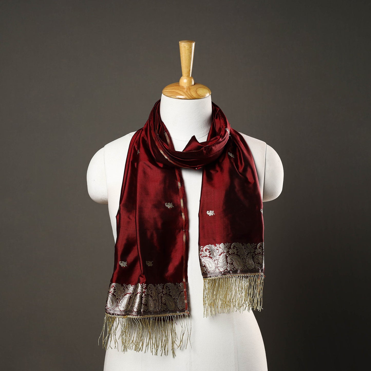 Maroon - Brocade Handloom Pure Silk Banarasi Stole 17