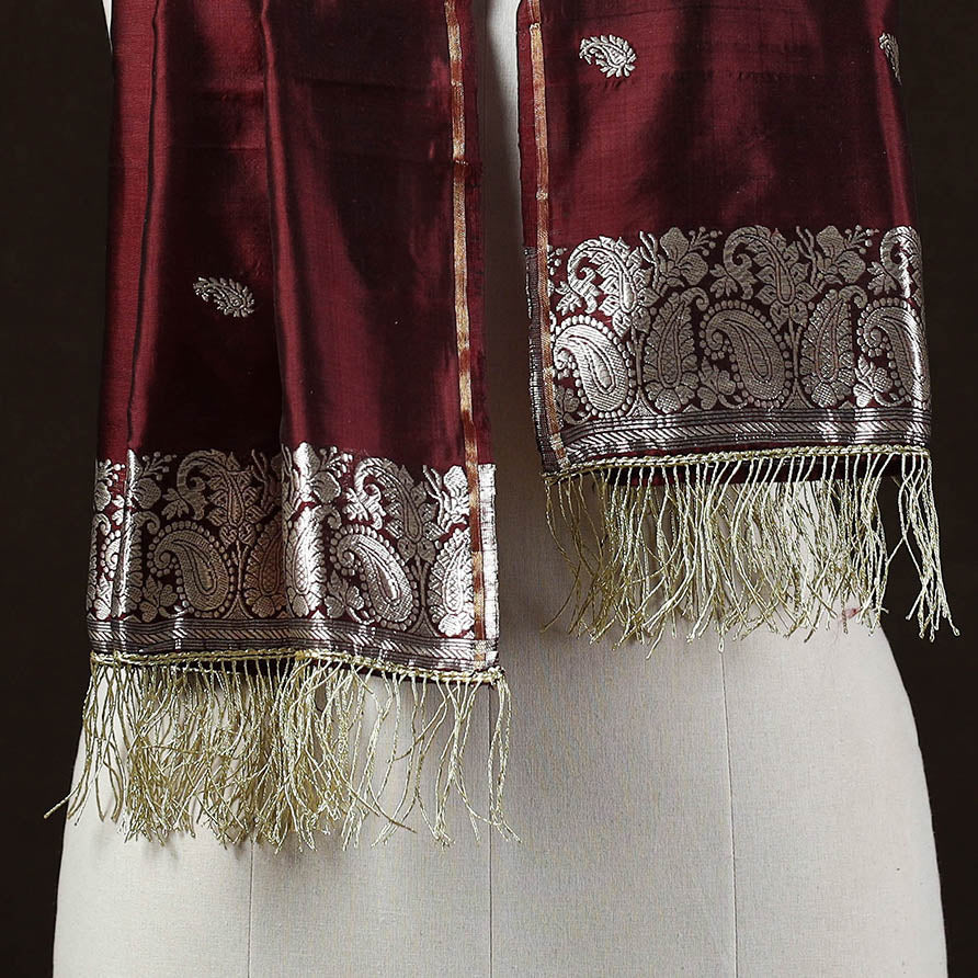 Maroon - brocade handloom pure silk banarasi stole