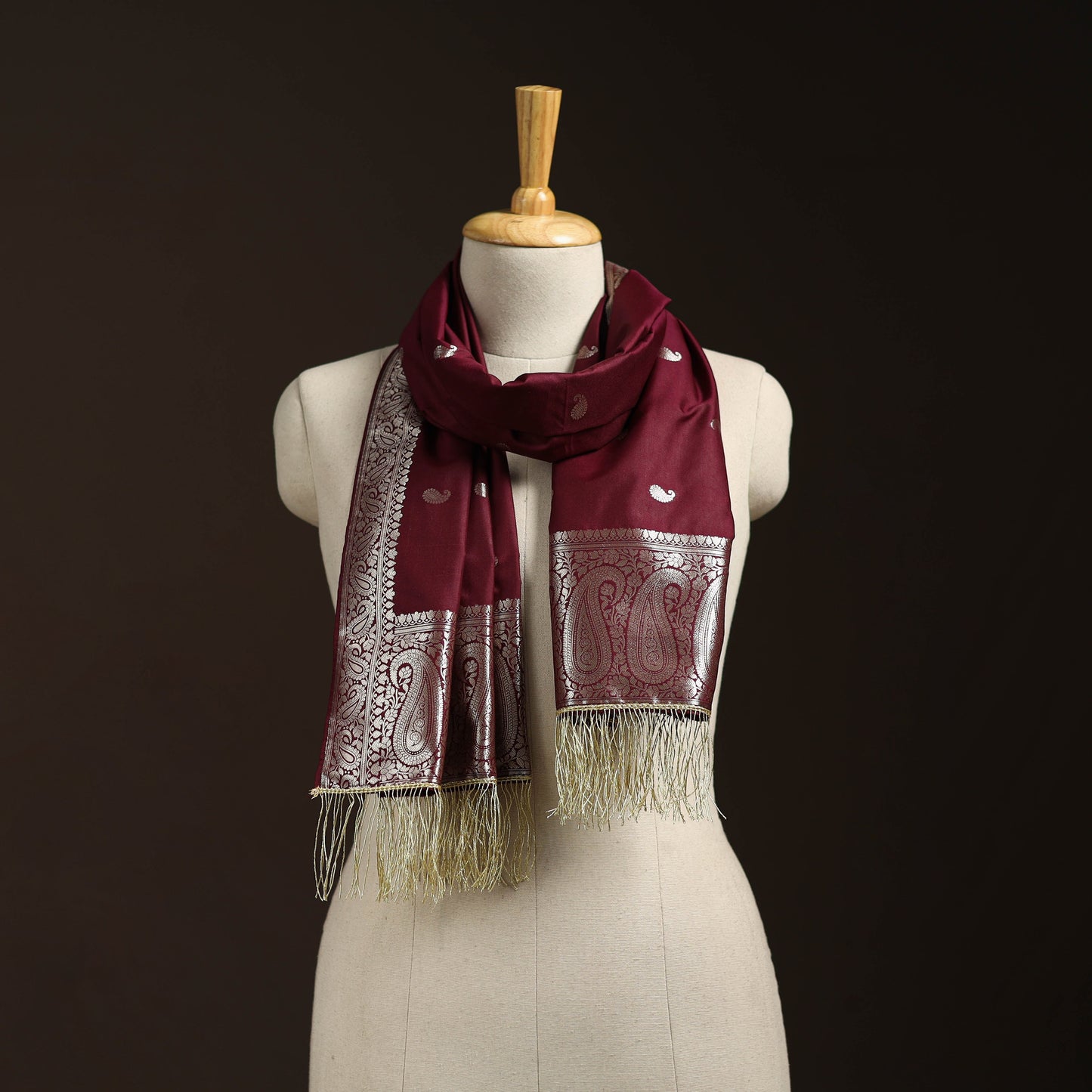 Brocade handloom semi silk banarasi stole 23 - handcrafted