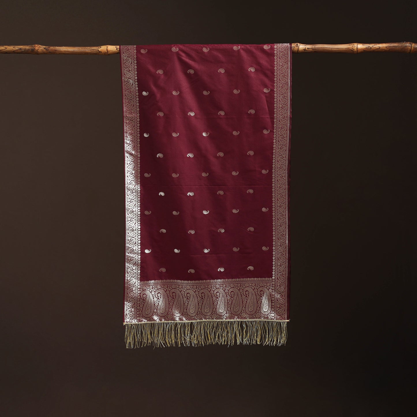 Brocade handloom semi silk banarasi stole 23 - handcrafted