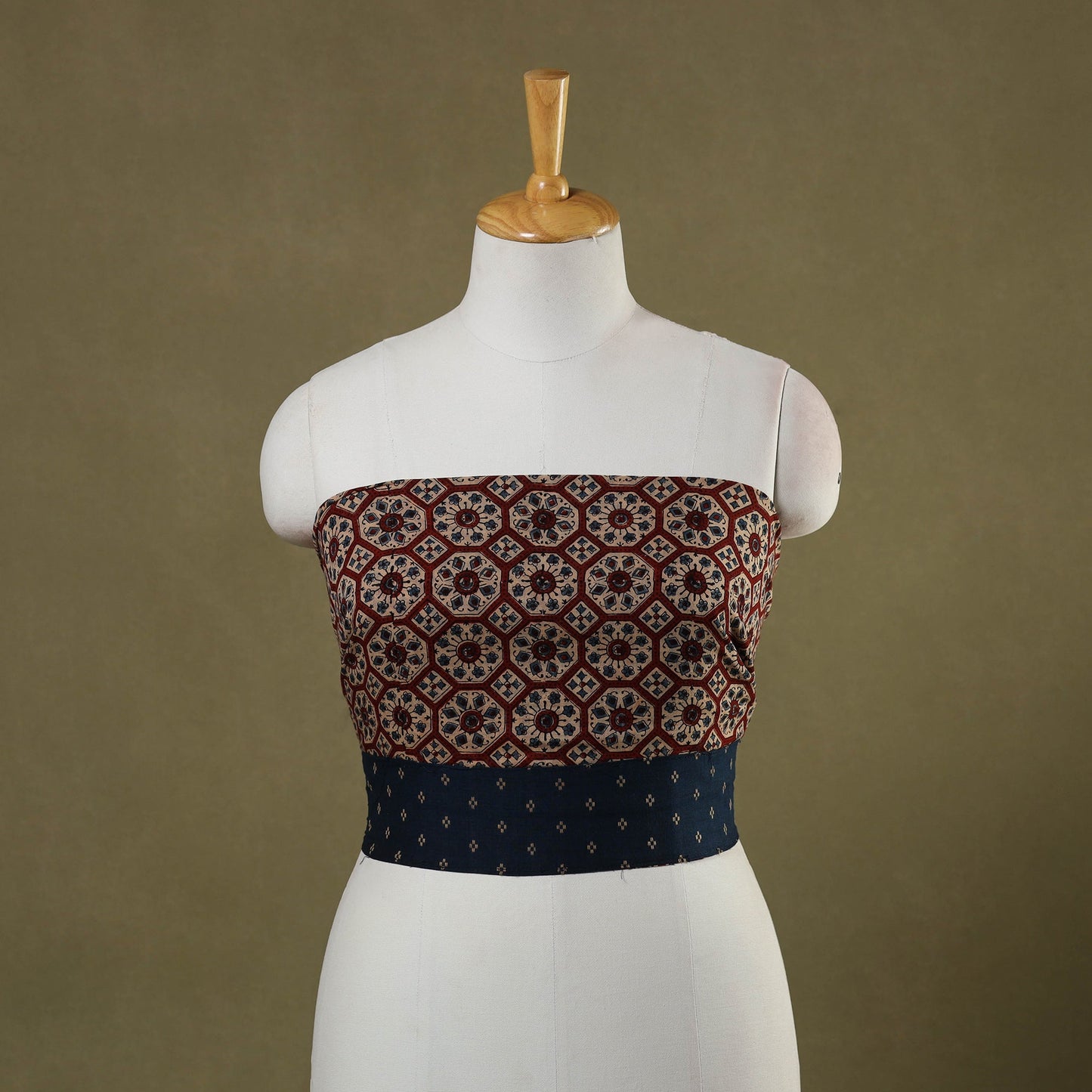 Maroon Block Print Cotton Ajrakh Blouse Piece