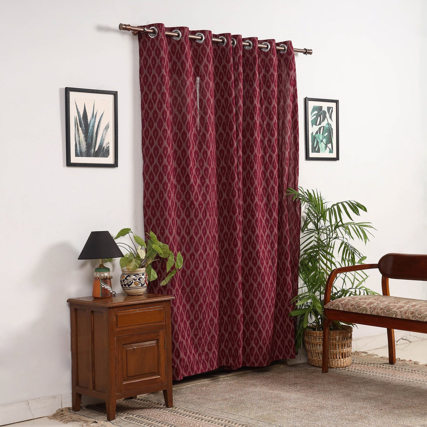 Maroon - cotton door pochampally ikat curtain (7 x 3 feet)