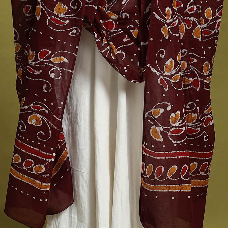 Maroon Cotton Hand Batik Print Dupatta