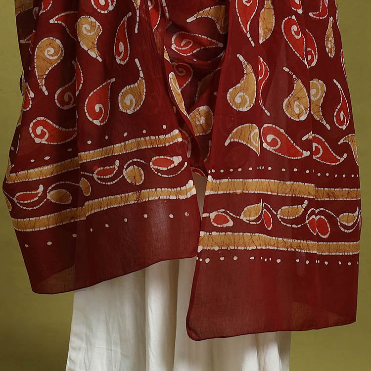 Maroon Cotton Hand Batik Print Dupatta