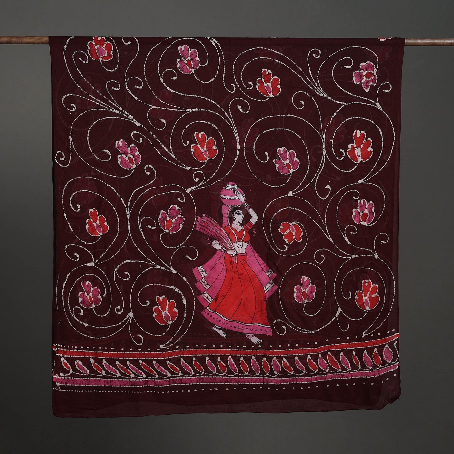 Maroon Cotton Hand Batik Print Dupatta