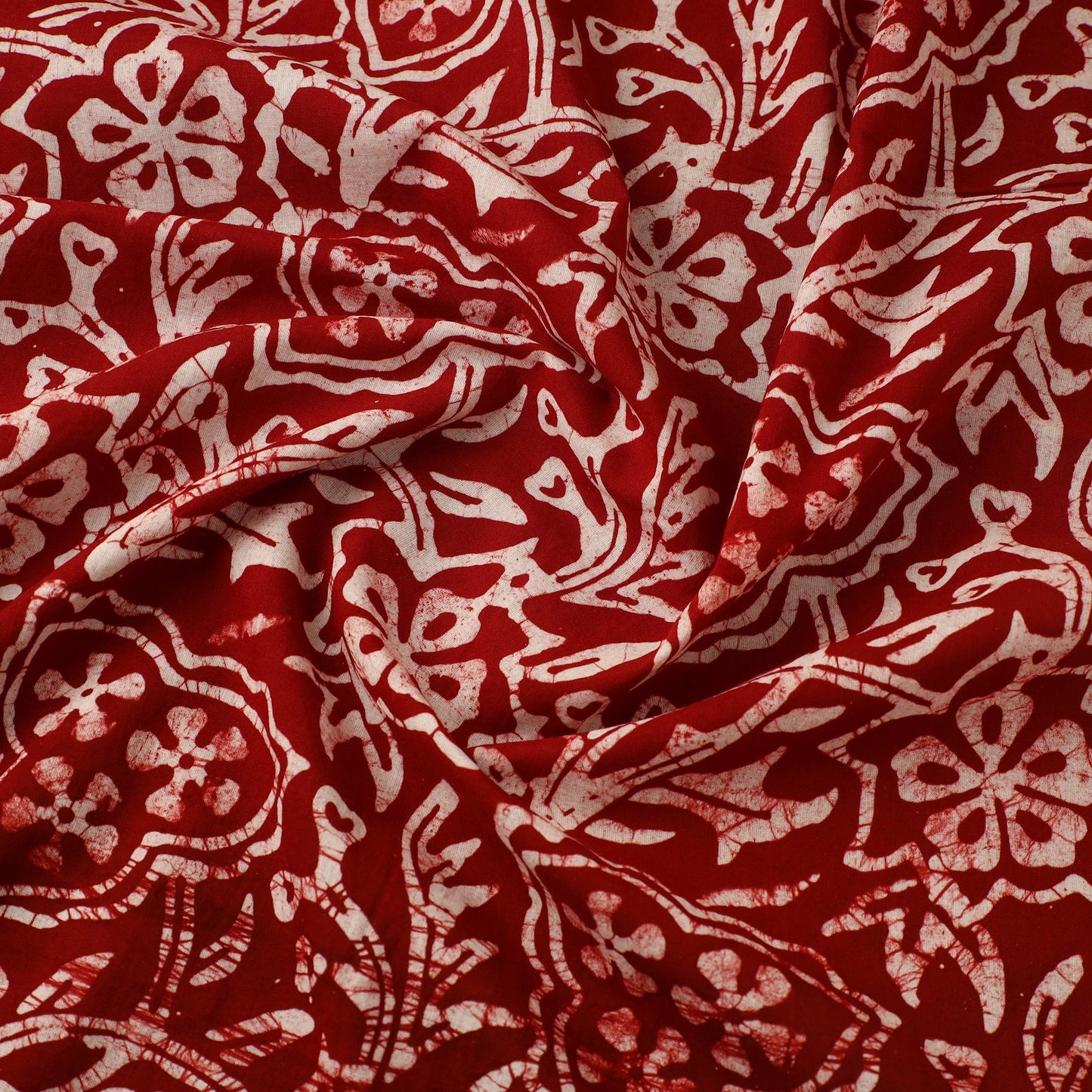 Maroon Cotton Hand Batik Print Fabric