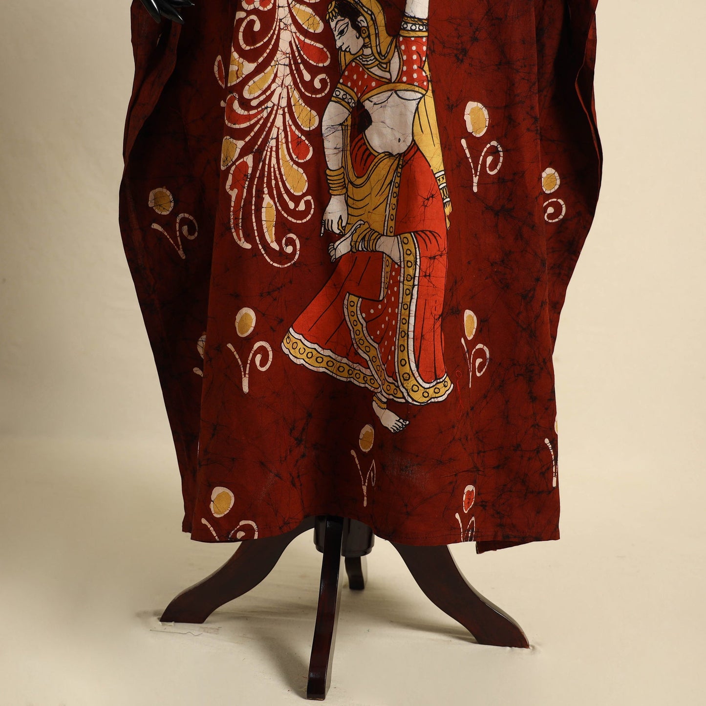 Maroon - cotton hand batik kaftan with tie-up waist (long)