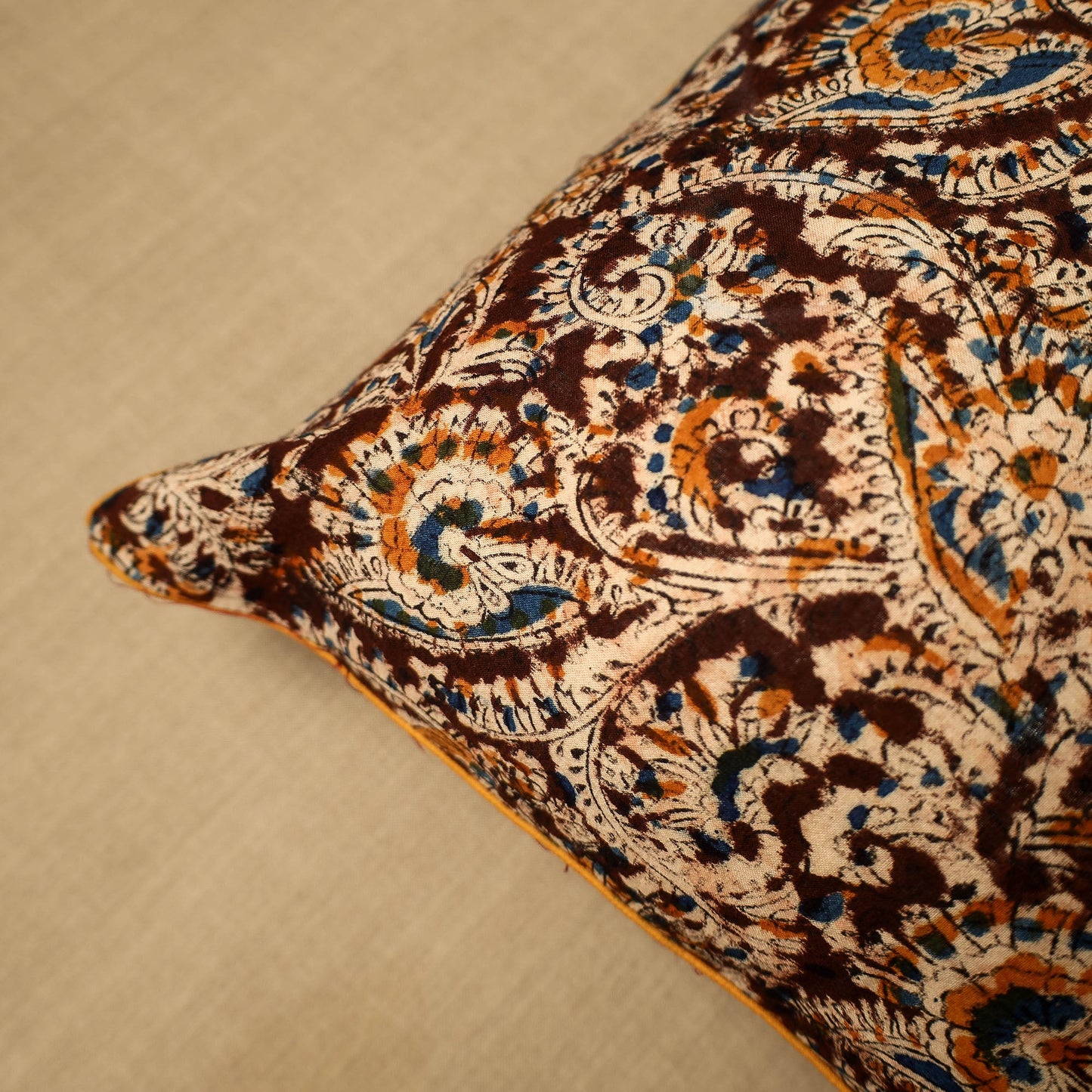 Maroon - Block Print Cotton Kalamkari Cushion Cover (16 x 16 in) 08