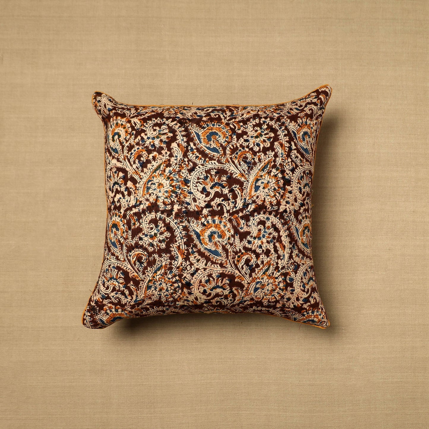 Maroon - Block Print Cotton Kalamkari Cushion Cover (16 x 16 in) 08