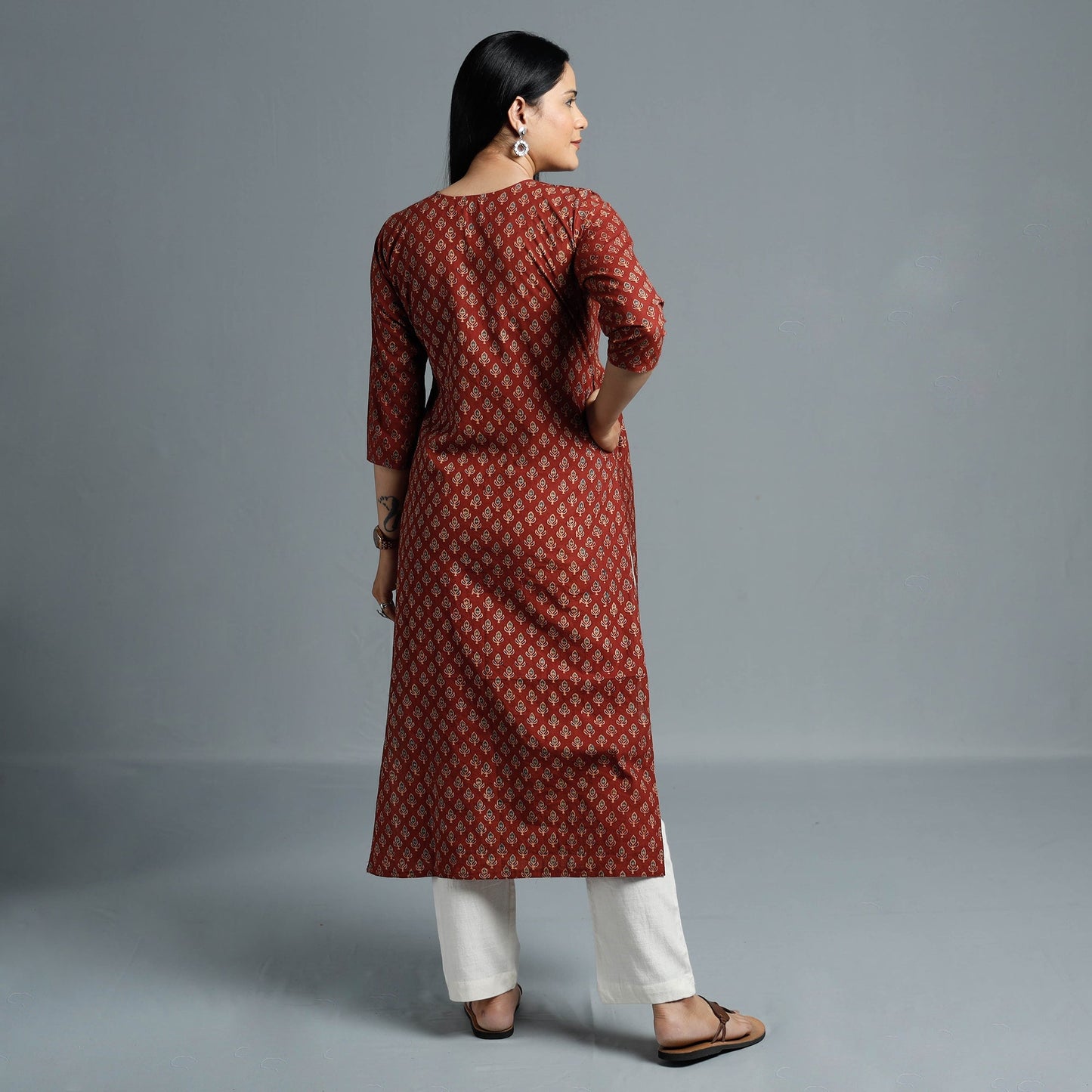 Ajrakh Block Printed Cotton Long Kurta for Women