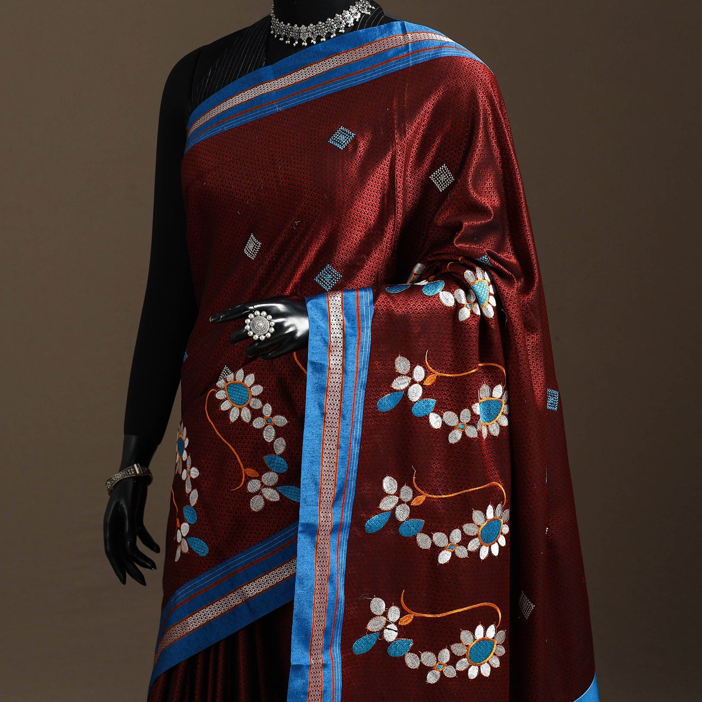 Cotton nath work khun saree 25 - handcrafted