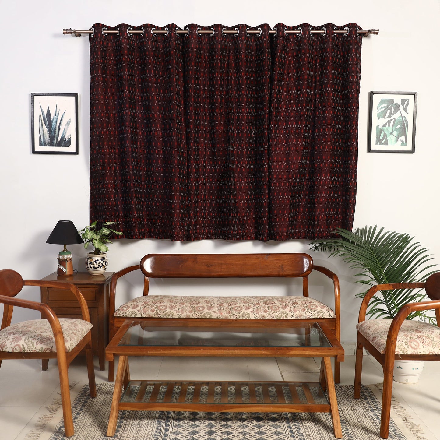Cotton Window Maroon Pochampally Ikat Curtain