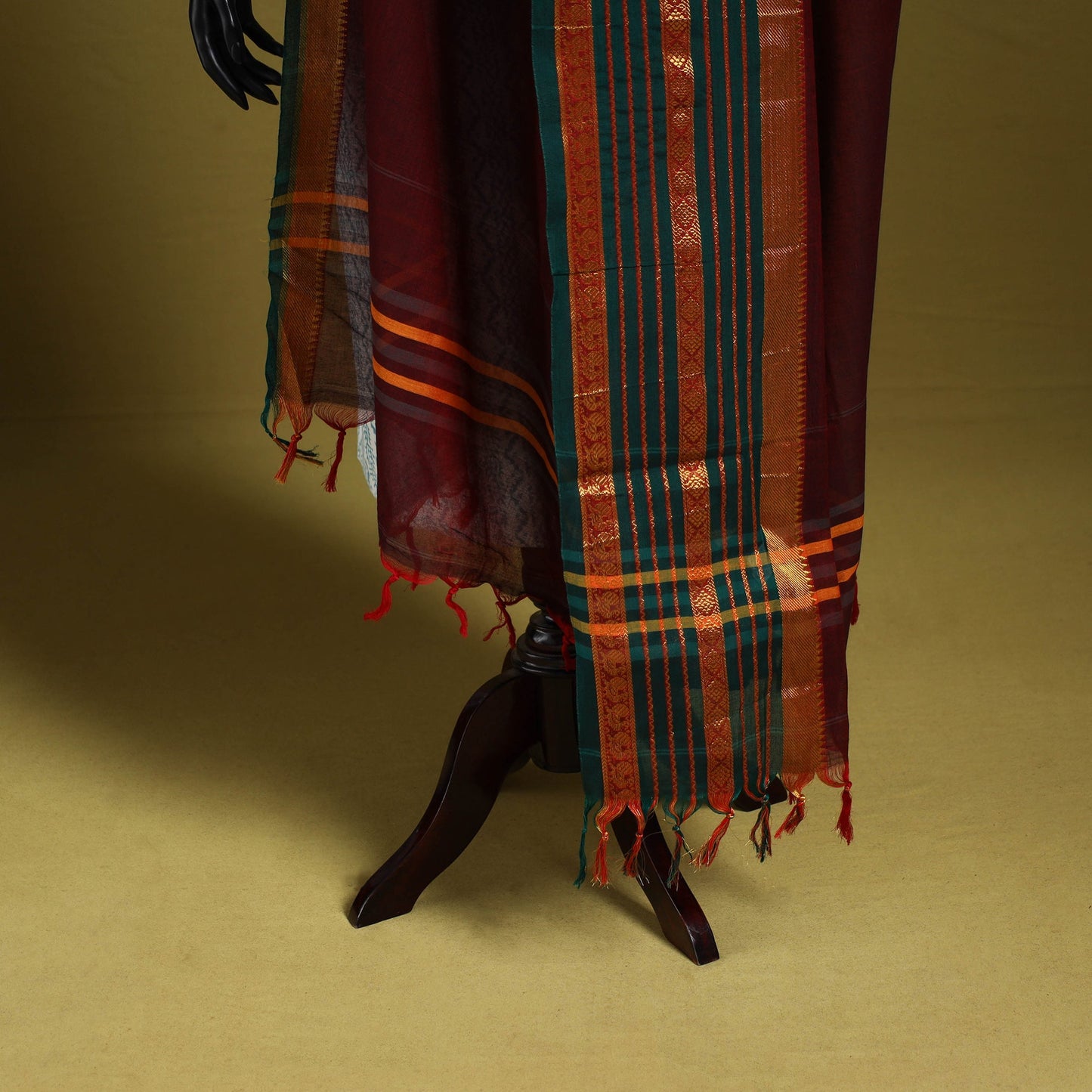 Maroon - dharwad cotton dupatta with zari border 34