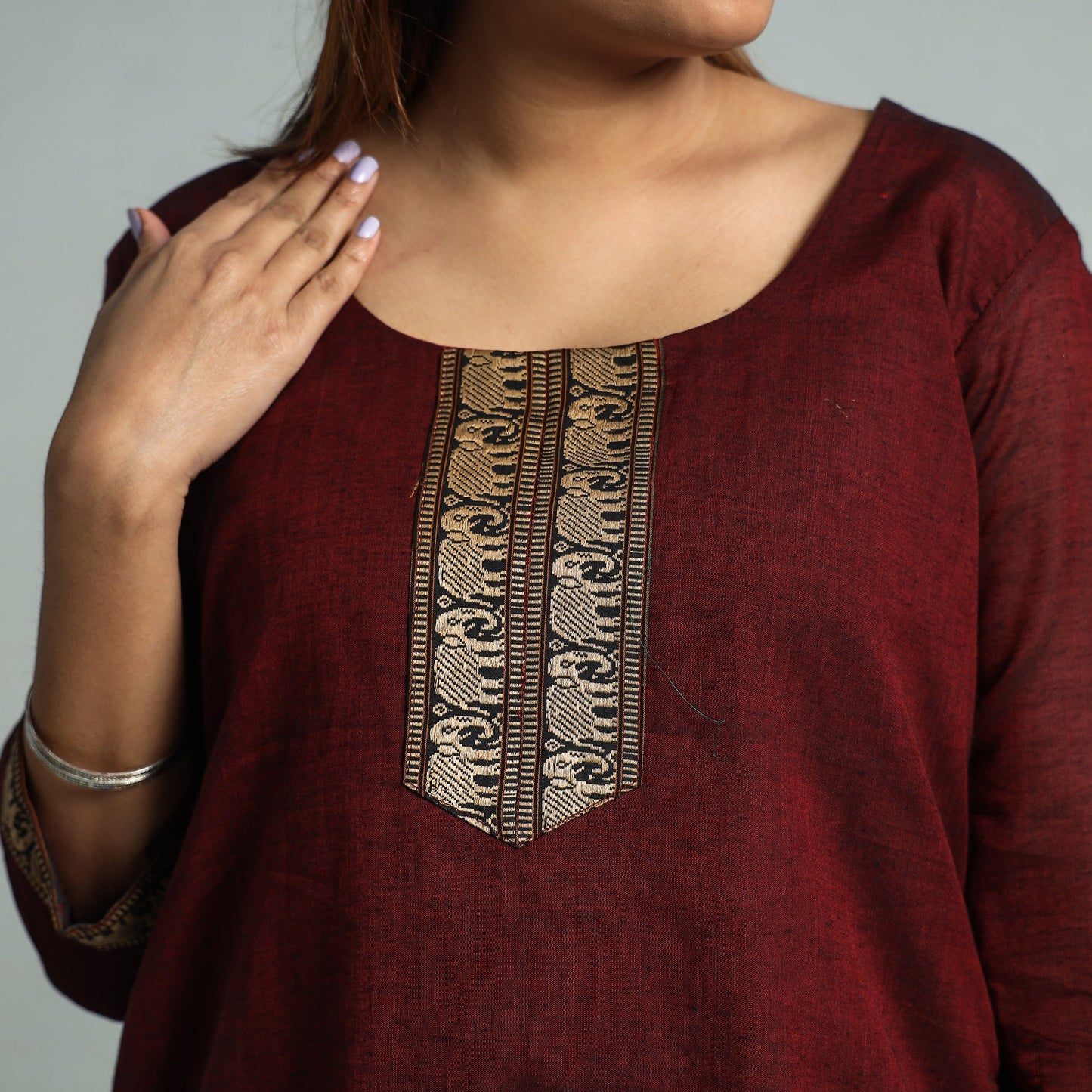 Maroon - dharwad cotton kurta with palazzo & dupatta set