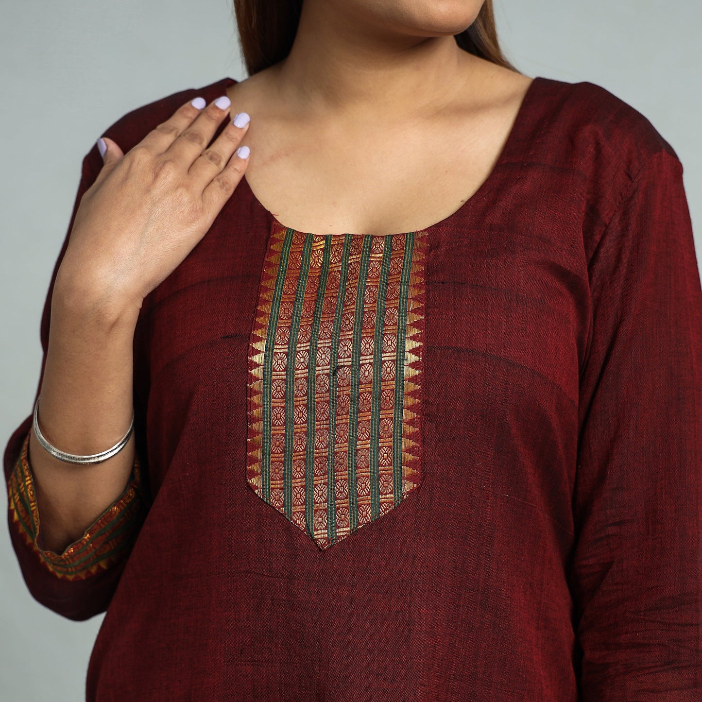 Maroon - dharwad cotton kurta with palazzo & dupatta set