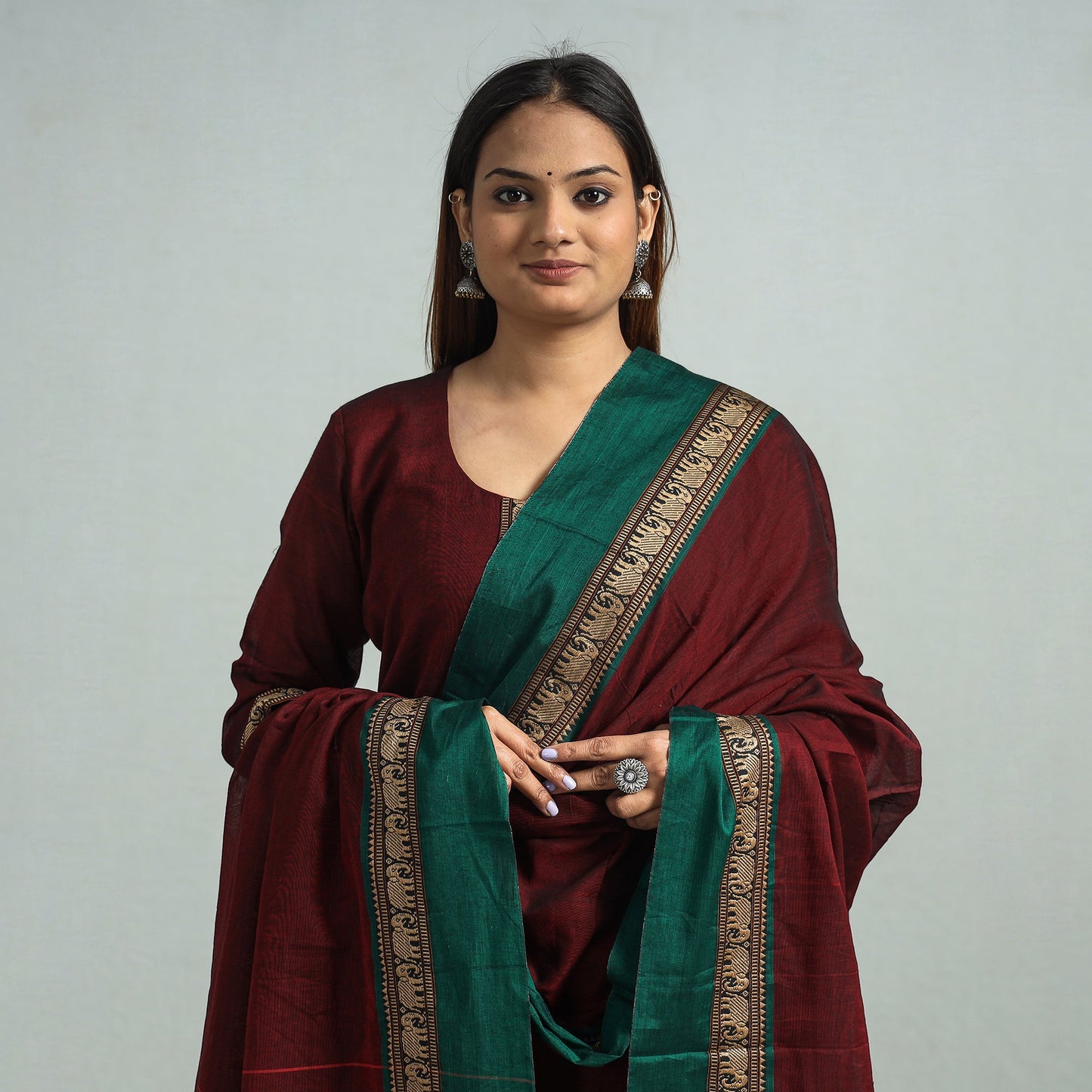 Maroon - dharwad cotton kurta with palazzo & dupatta set