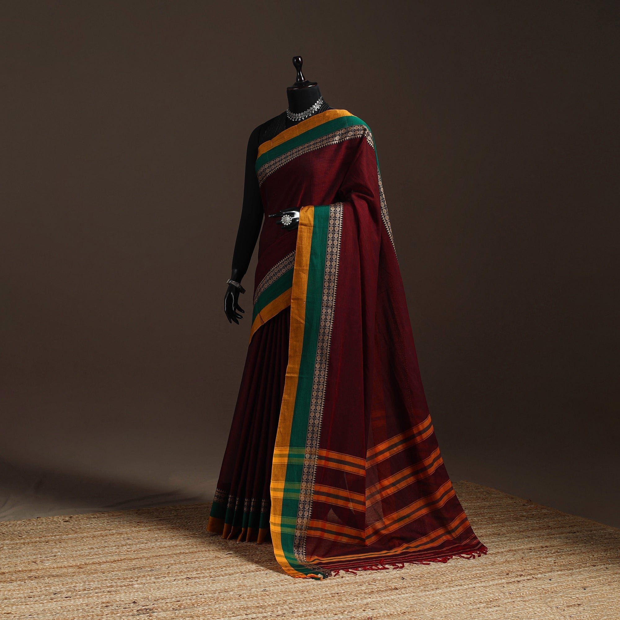 Brown - Dharwad Cotton Saree with Border 23