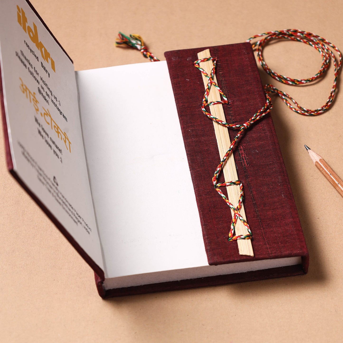 Maroon - Fabric Cover Handmade Paper Notebook with Thread Lock