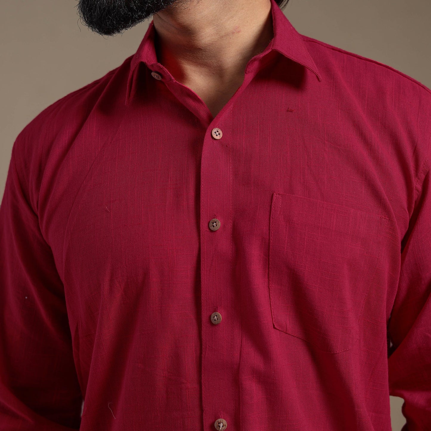 Maroon Full Sleeve Slub Cotton Men Plain Shirt