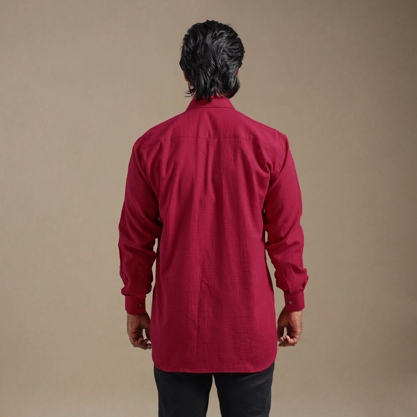 Maroon Full Sleeve Slub Cotton Men Plain Shirt