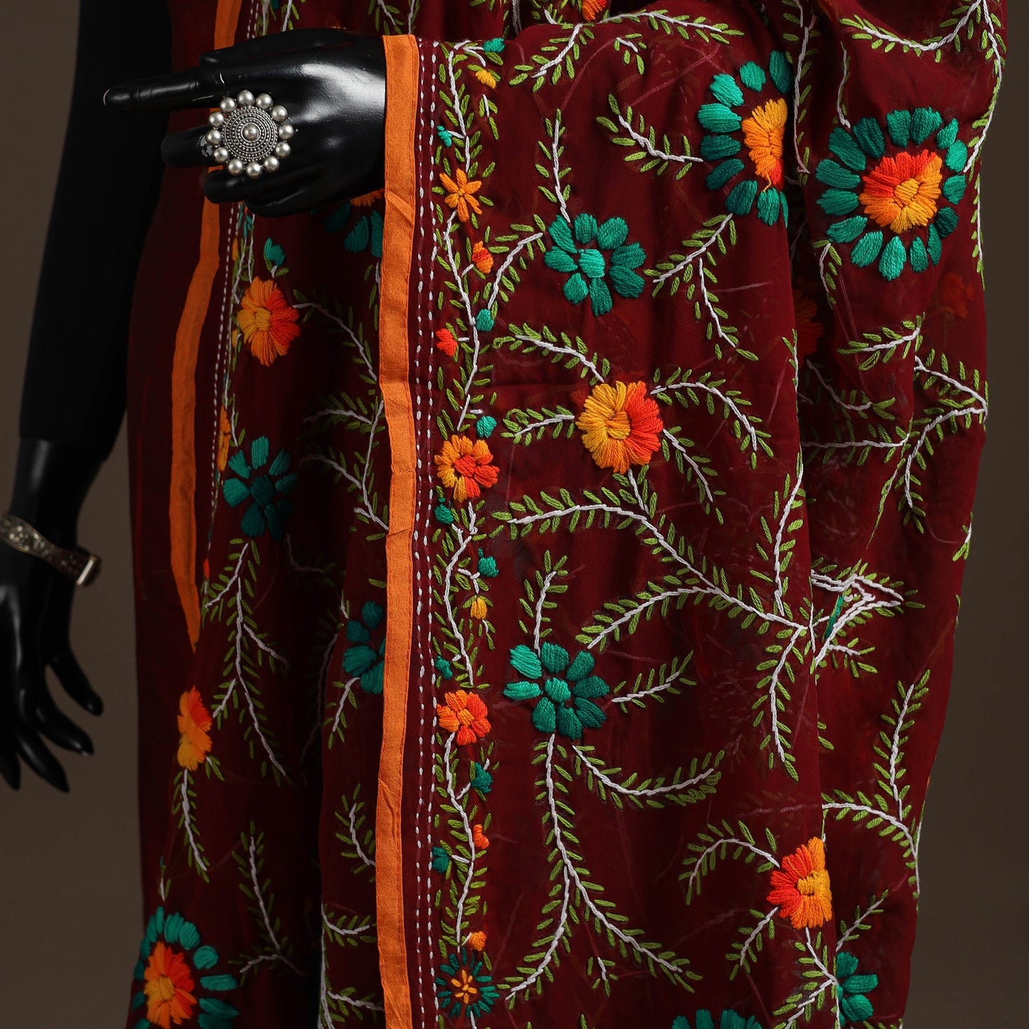 Georgette hand embroidered phulkari dupatta 18 - handcrafted